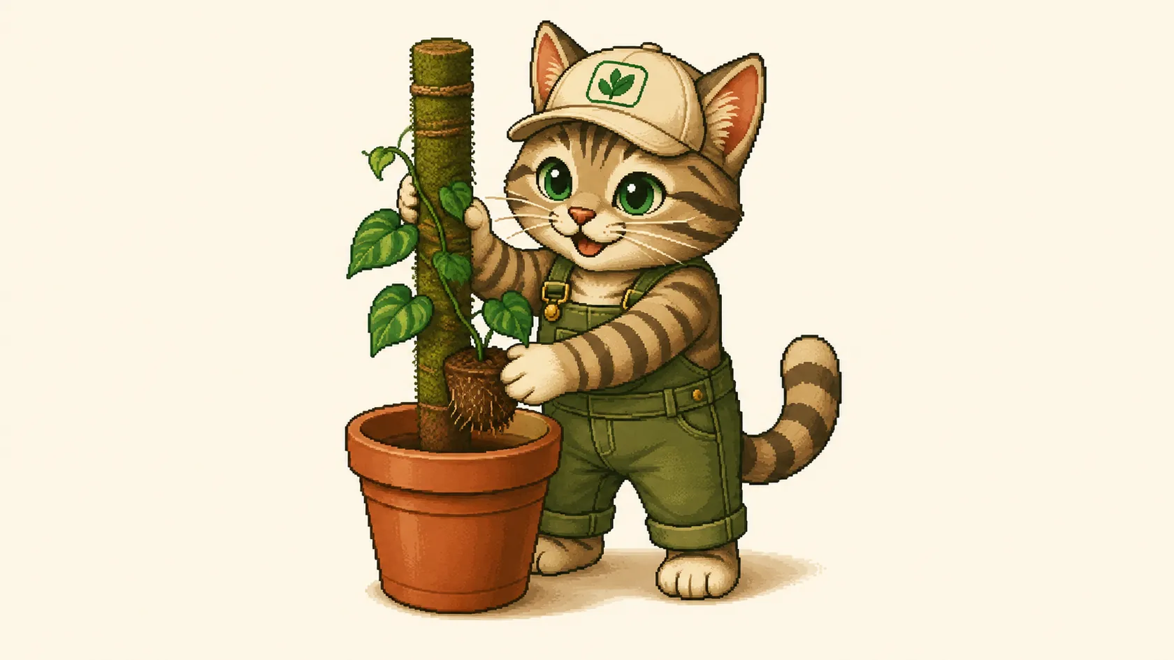A support standing in an empty pot before the plant is set in beside it