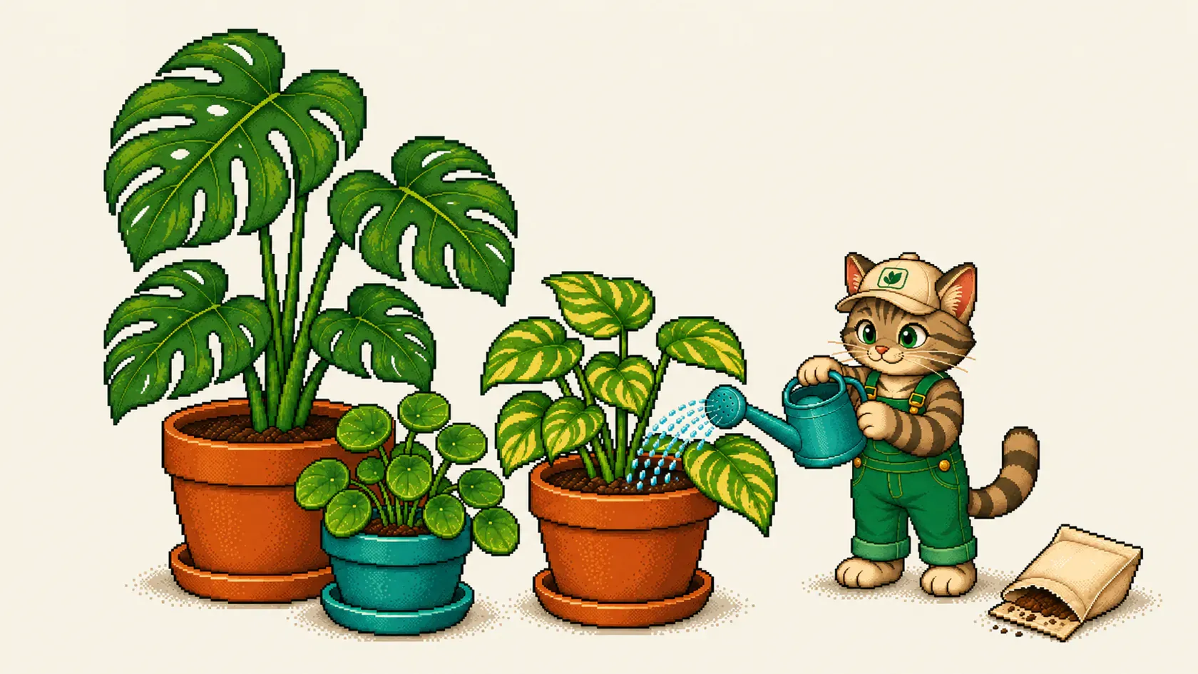 Mr. Kitty podlewa wilgotną ziemię nicieniami z konewki
