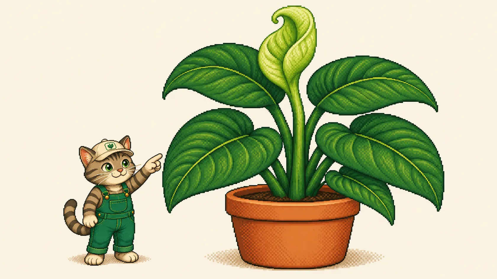 Een fris lichtgroen blad ontvouwt zich aan een kamerplant