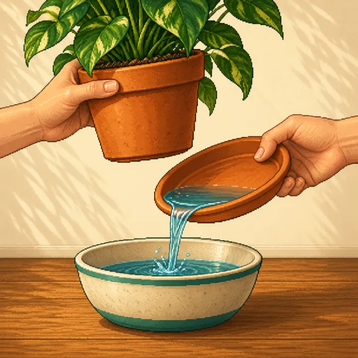 Pixelillustration: vatten hälls ur underfatet i en skål