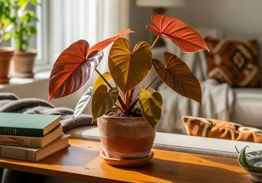 Filodendron (Philodendron erubescens) – ett friskt exemplar fotograferat inomhus