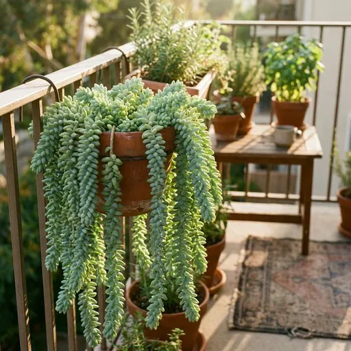 Donkey's tail (Sedum morganianum) — a healthy specimen photographed indoors
