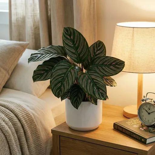 Randig kalatea (Calathea ornata) – ett friskt exemplar fotograferat inomhus