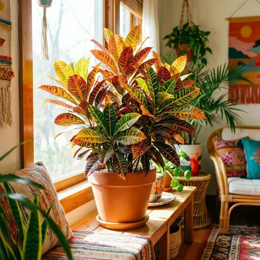 Croton (Codiaeum variegatum) — a healthy specimen photographed indoors