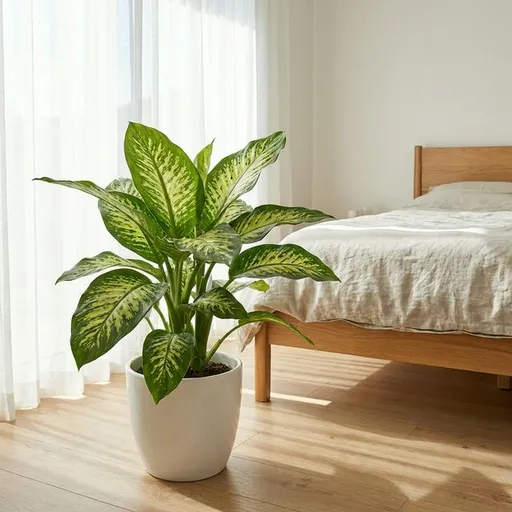 Dumb cane (Dieffenbachia seguine) — a healthy specimen photographed indoors