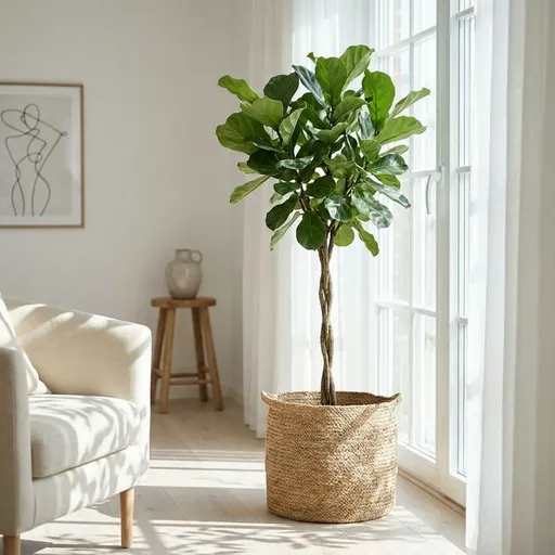 Fiolfikus (Ficus lyrata) – ett friskt exemplar fotograferat inomhus