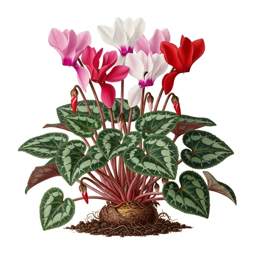 Cyclamen (Cyclamen persicum) — a healthy specimen photographed indoors