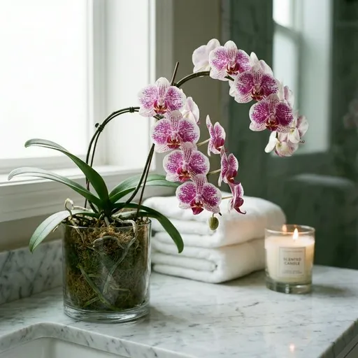 Moth orchid (Phalaenopsis spp.) — a healthy specimen photographed indoors