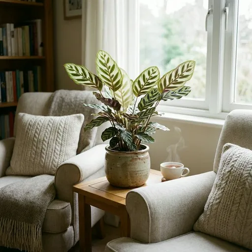 Peacock plant (Calathea makoyana) — a healthy specimen photographed indoors