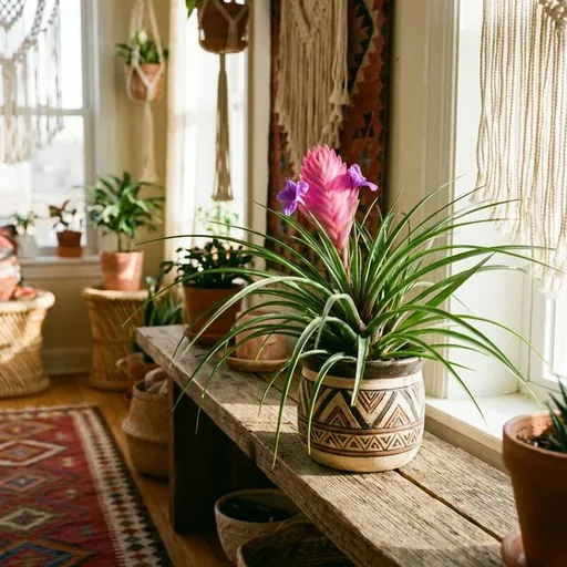 Blå tillandsia (Tillandsia cyanea) – ett friskt exemplar fotograferat inomhus