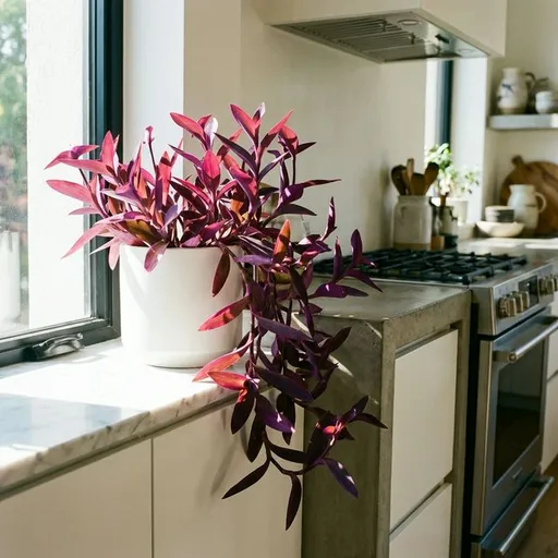 Purple heart (Tradescantia pallida) — a healthy specimen photographed indoors