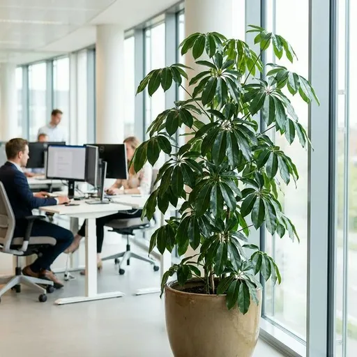 Dwarf umbrella tree (Schefflera arboricola) — a healthy specimen photographed indoors